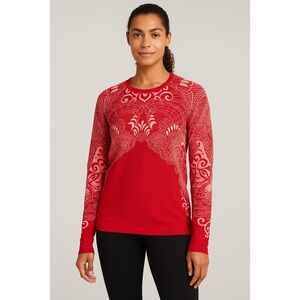 Athleta Red Jacquard Long Sleeve Performance Top Women’s XL Activewear Shirt